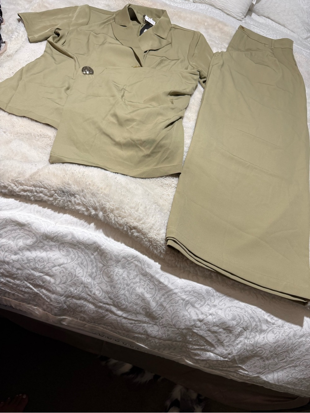 Fashion Nova Olive Green Two-Piece Blazer & Skirt Set